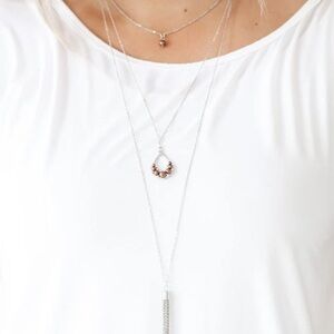 Be Fancy ✨ Elegant Silver Tone and Brown Beaded Necklace and Earrings Set